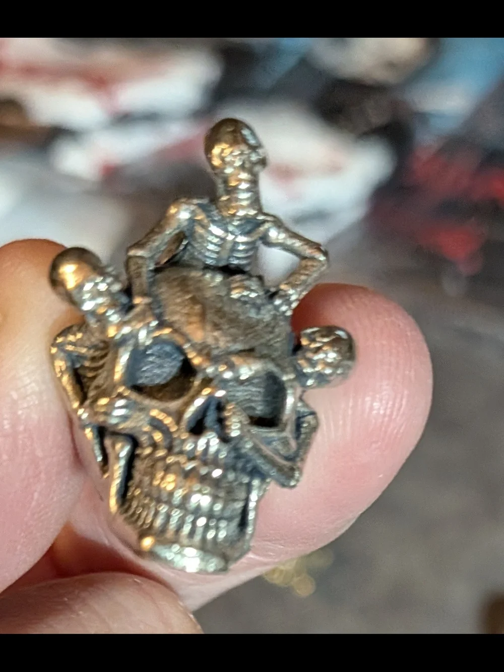 Hoodie Ornament:Silver Skull Ring with Skeleton Detail - Men's Accessory